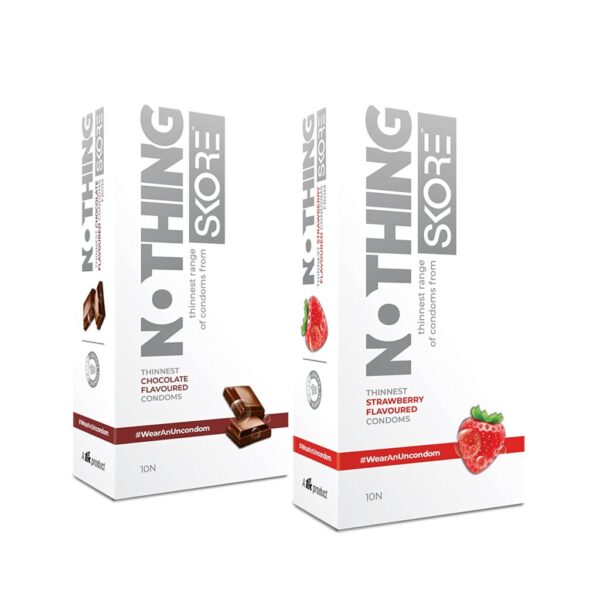 Skore Nothing Thinnest Pleasure Condoms Flavored Chocolate & Strawberry Pack of 2 | 10's each