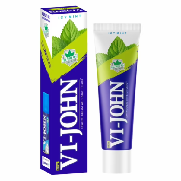 Vi-John Mint Shaving Cream For Men - 125Gm For Sensitive Skin Enriched With Tea Tree Essential Oil