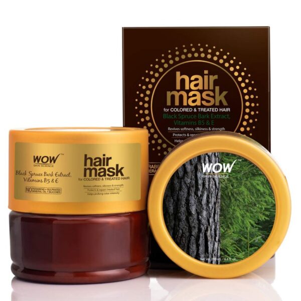 WOW Skin Science Black Spruce Bark Extract, Vitamin B5 & E Hair Mask for Colored & Treated Hair - 200 ml