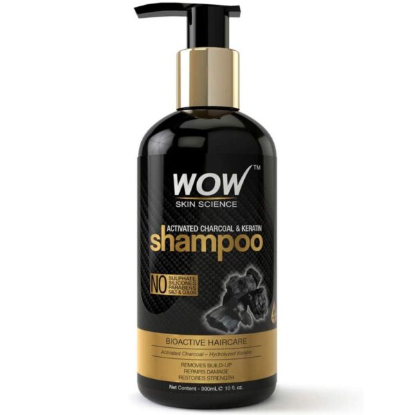 WOW Skin Science Charcoal & Keratin Shampoo - No Sulphates, Parabens, Silicones, Salt & Color, 300 ml