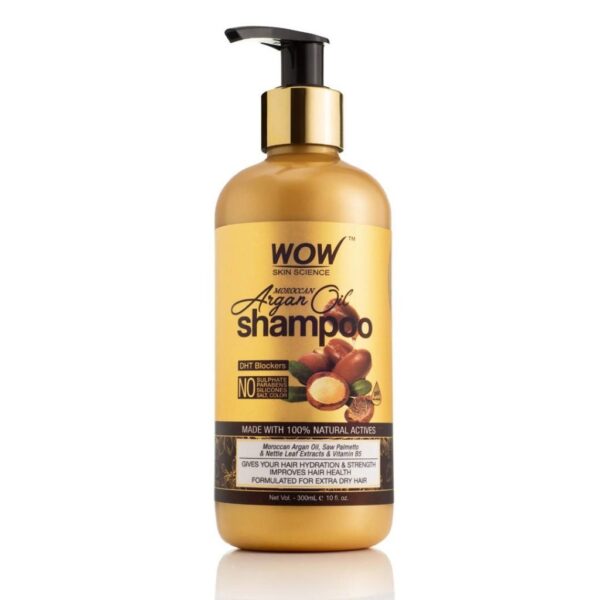 WOW Skin Science Moroccan Argan Oil Shampoo (with DHT Blocker) - No Sulphates, Parabens, Silicones, Salt & Colour - 300 ml