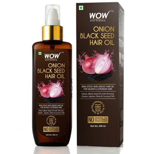 WOW Skin Science Onion Black Seed Hair Oil - Controls Hair Fall - No Mineral Oil & Silicones - 200 ml