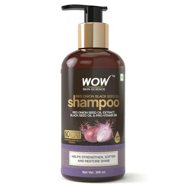 WOW Skin Science Red Onion Black Seed Oil Shampoo With Red Onion Seed Oil Extract, Black Seed Oil & Pro-Vitamin B5 - No Parabens, Sulphates, Silicones, Color & Peg - 300 ml