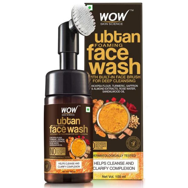 WOW Skin Science Ubtan Foaming Face Wash with Built-In Face Brush for deep cleansing - No Parabens, Sulphate, Silicones & Color - Face Wash (100 ml)