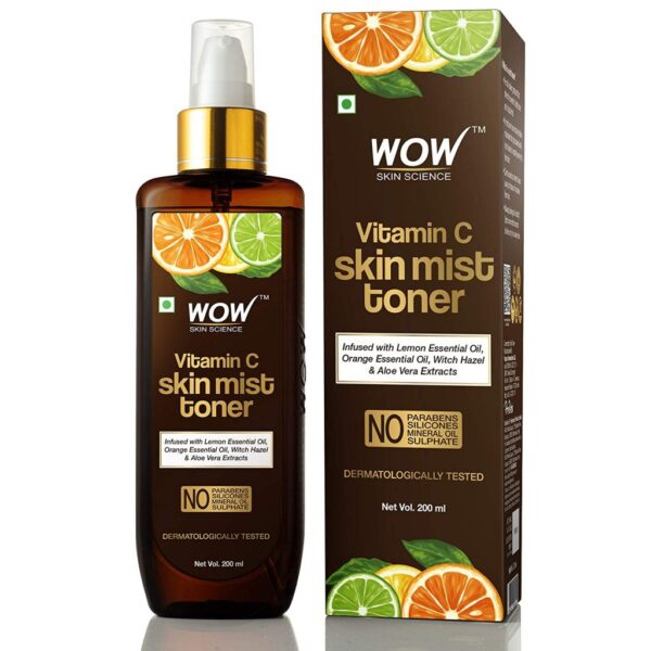 WOW Skin Science Vitamin C Skin Mist Toner with Lemon Essential Oil, Orange Essential Oil With Hazel & Aloe Vera Extracts - For All Skin Types - No Parabens, Silicones, Mineral Oil & Sulphates - 200 ml