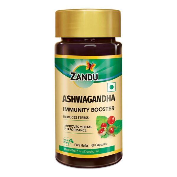 Zandu Ashwagandha Capsules - 60 Veg capsules For Immunity, stress, weakness and fatigue, old age related health problems