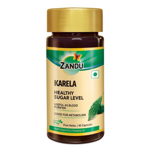 Zandu Karela (Bitter Melon) - 60 Veg Capsules For diabetes(blood sugar levels), metabolism, intestinal congestion