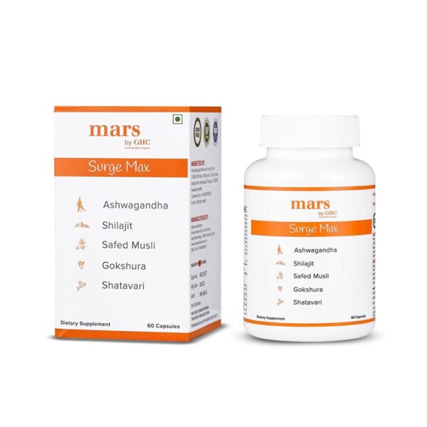 mars by GHC Surge Max | 60 Capsules | Shilajit Ashwagandha, Gokshura, Safed Musli Capsules For Overall Health