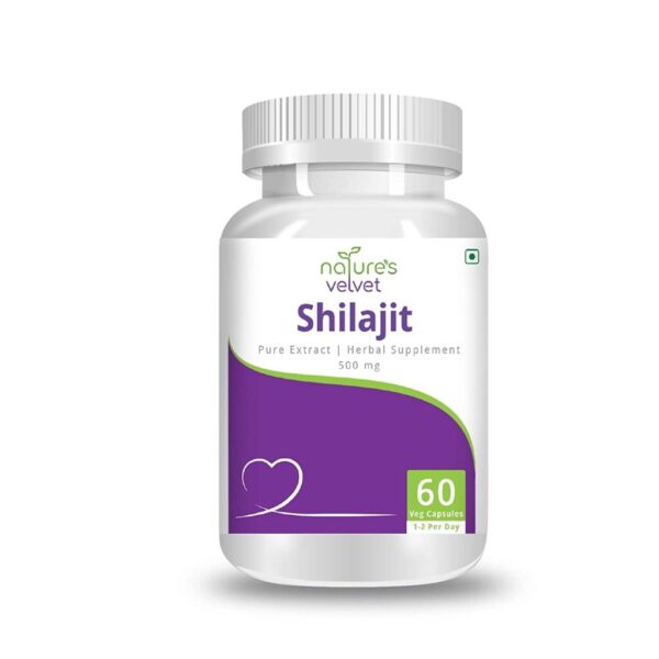 Nature's velvet Shilajit Pure Extract for Youth and Stamina 500 mg 60 Veggie Capsules For blood pressure control, physical performance