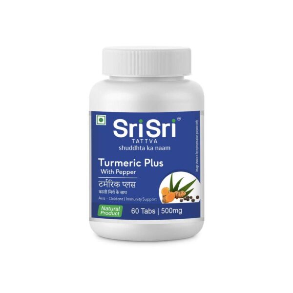 Sri Sri Tattva Ayurvedic Turmeric Plus - With Pepper - Anti Oxidant - Immunity Support, 60 Tabs | 500mg for anti-inflammatory, antiseptic, and antibacterial properties