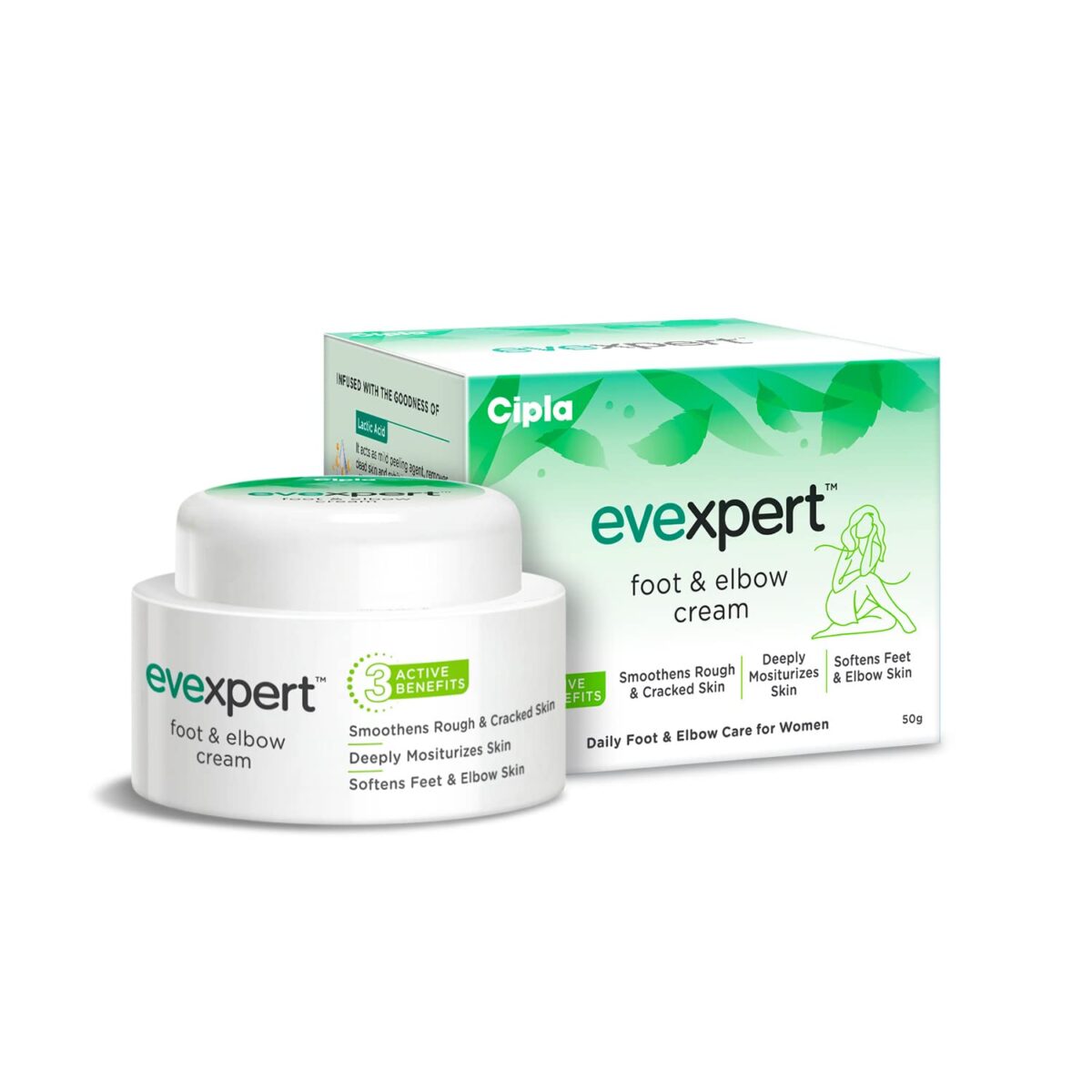 Cipla Evexpert Foot and Elbow Cream 50g | Deeply Moisturizes and Softens Feet & Elbow Skin | Infused with Goodness of Turmeric and Menthol - Image 1