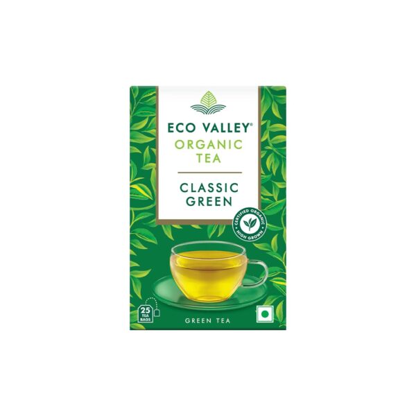 Eco Valley Organic Green Tea - Classic - 25 Tea Bags | Grown in Nilgiris | Zero Calories | Rich in Antioxidants | Good for Digestion