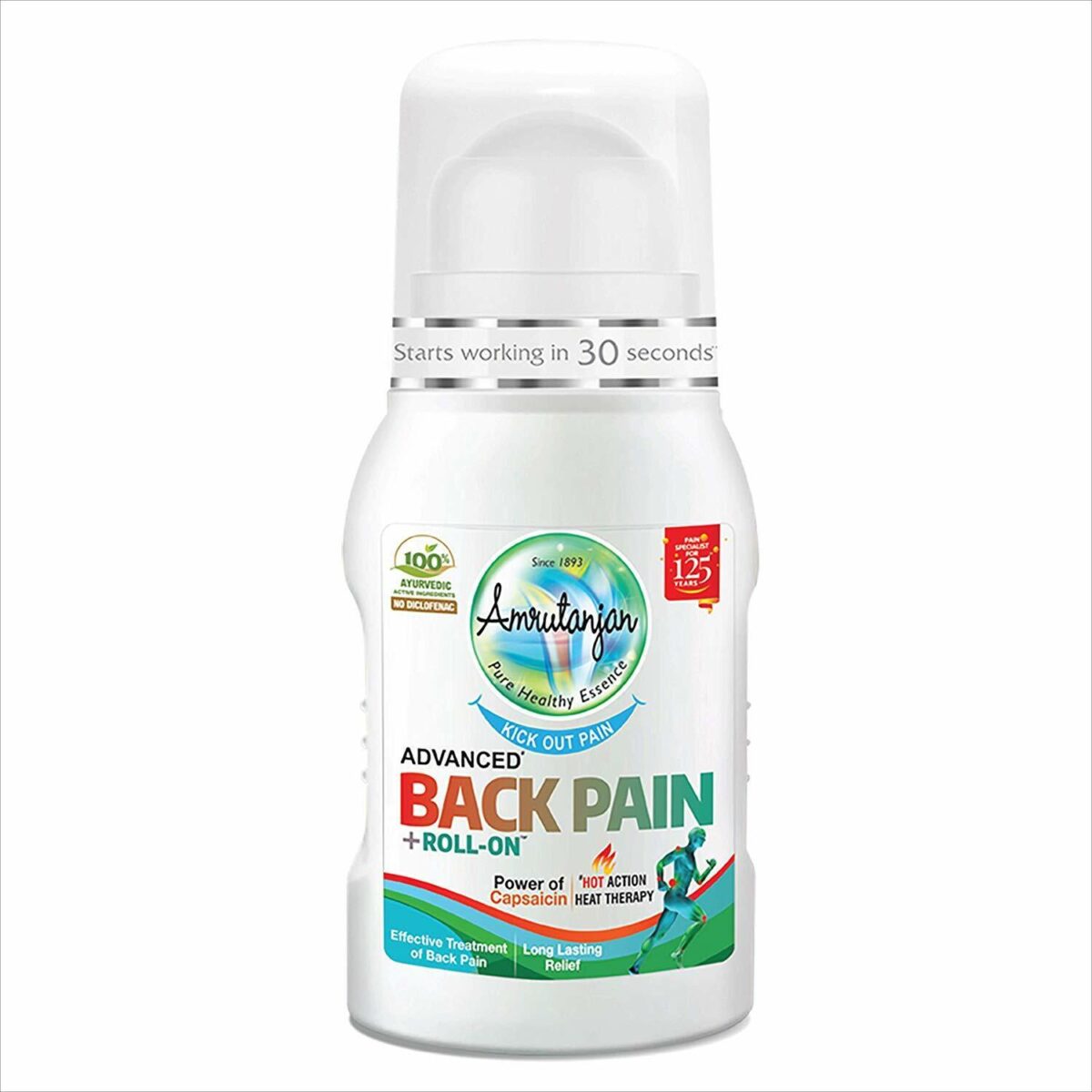AMRUTANJAN Back Pain Roll On 50 ml & 10 Ml, Nasal Inhale & Extra Power Balm 8 ml - Image 1