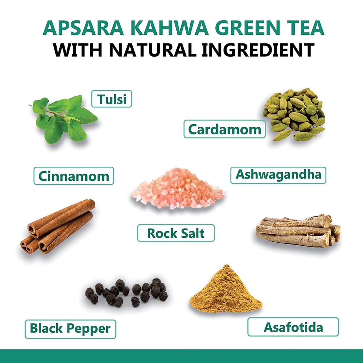 APSARA Detoxifying Green Tea Bags - 36 pcs, Spiced Kashmiri Detoxifying Kahwa Green Tea, Natural Body Cleanse & Immunity Booster with Rock Salt, Tulsi, Cardamom, Cinnamon, Black Pepper, Ashwagandha Tea - Image 3