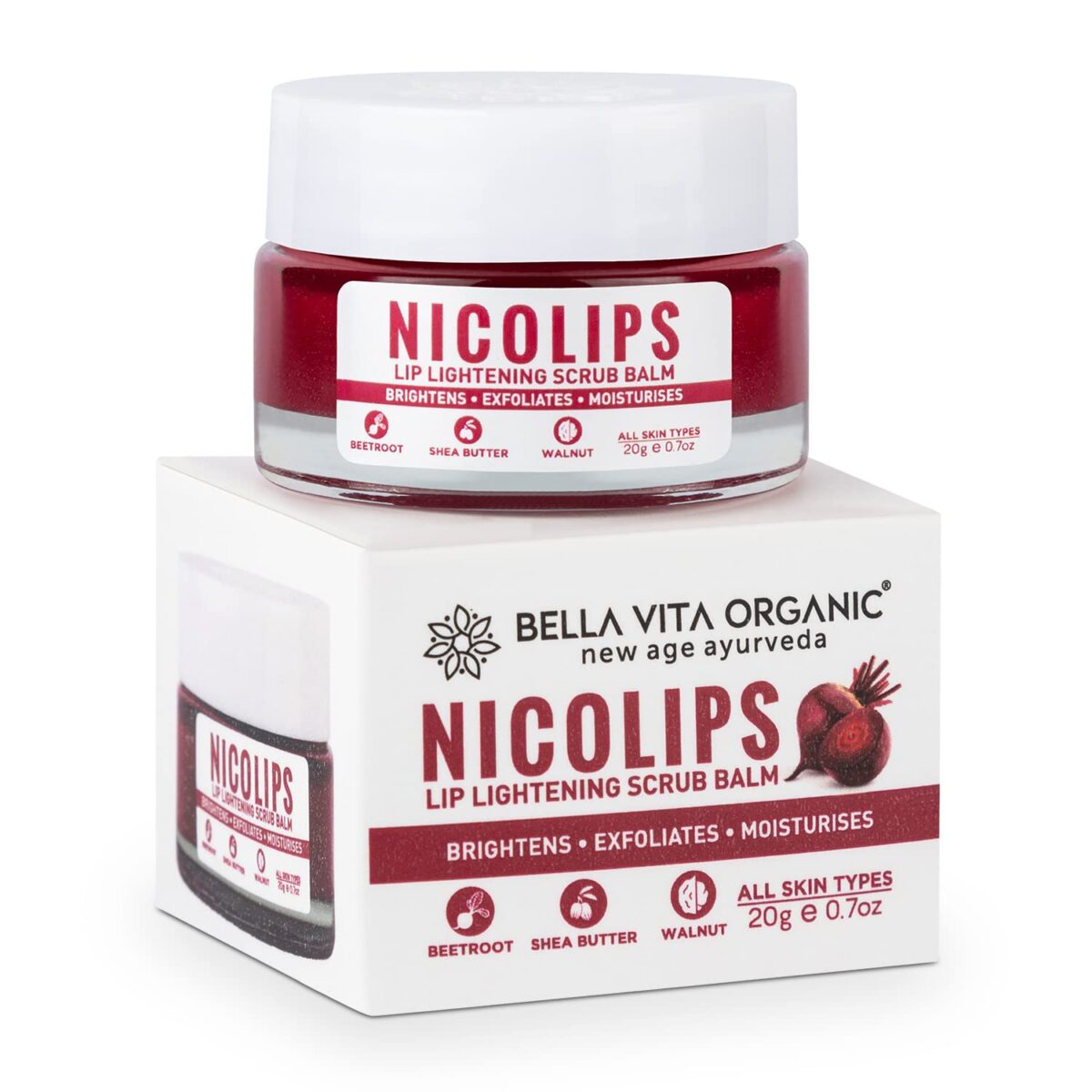 NicoLips Lip Scrub Balm Lightening Brightening Dark/Smoker Lips 20gm Chapped Lip - Image 1