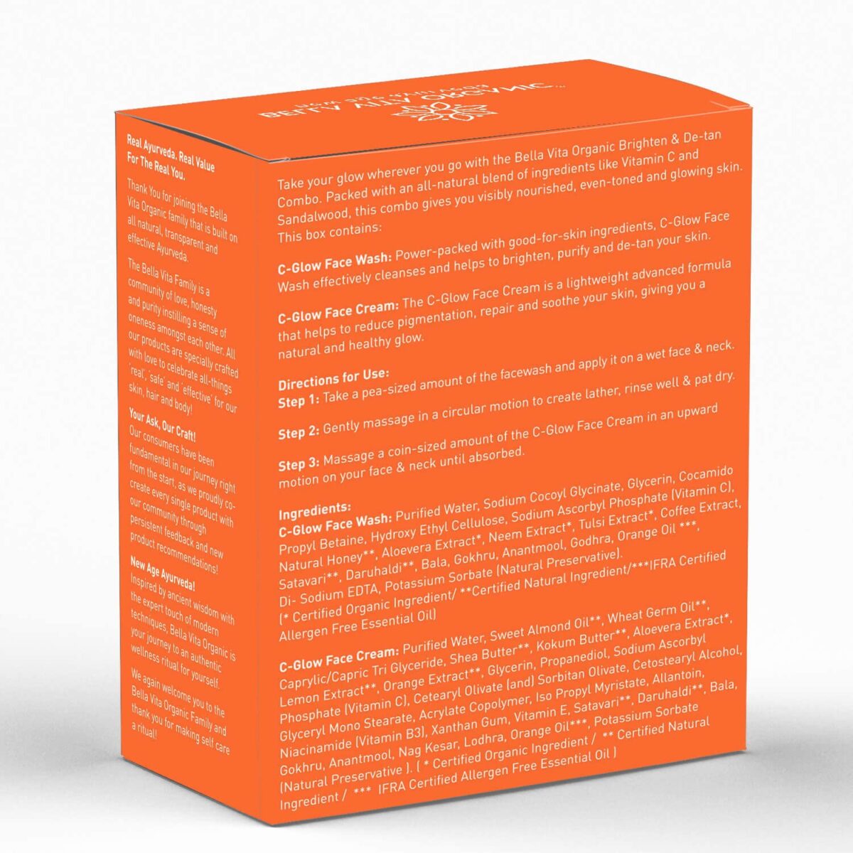 Bella Vita Organic Vitamin C Skincare Duo Box with Face Wash 100 ml and Face Cream 50 ml for Anti Pigmentation, De tan Removal, Glowing, Hydrating Skin & Even Skin Tone - Image 6