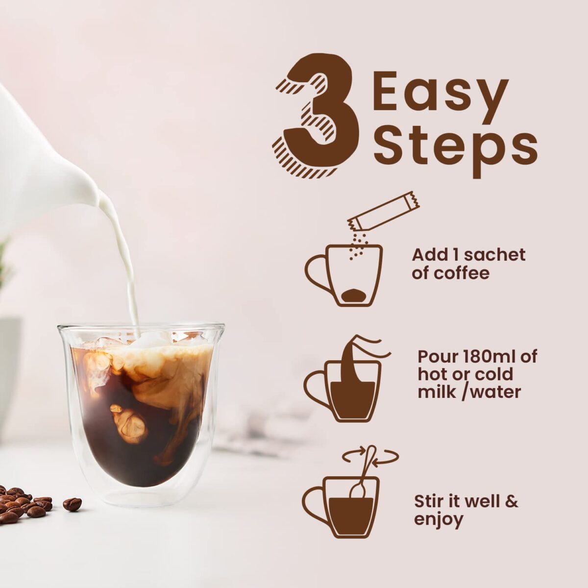 Bevzilla Instant Coffee Powder - 48 Sachets | Turkish Hazelnut, Colombian Gold, French Vanilla & English Butterscotch | 12 Sachets Each Flavour| Hot & Cold Coffee| Makes 48 Cups| 100 % Arabica Coffee| Strong Coffee| Easy To Carry| Best Coffee| Espresso, Latte, Cappuccino - Image 5