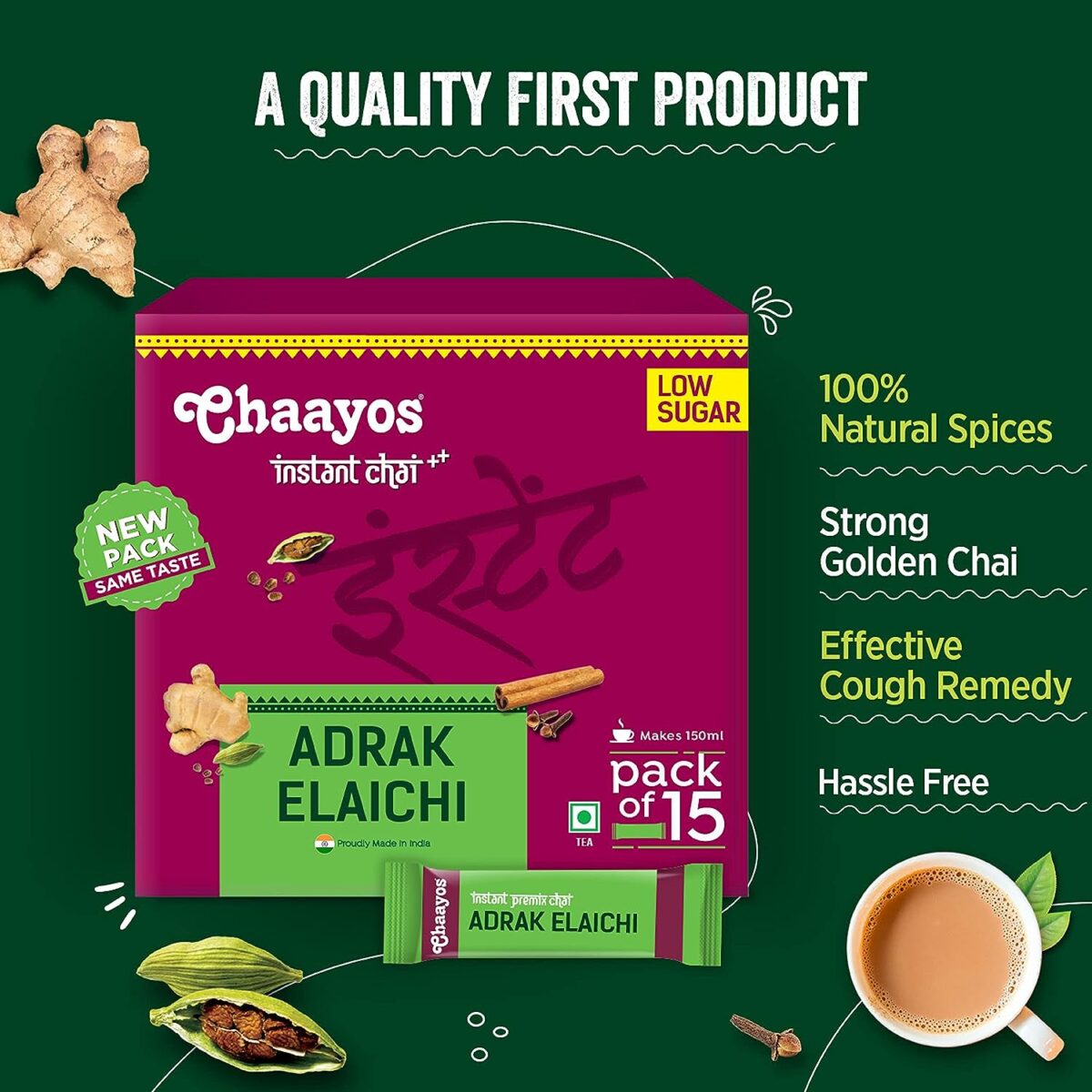 Chaayos Instant Adrak Elaichi Premix - 15 Sachets, 180g - Image 2