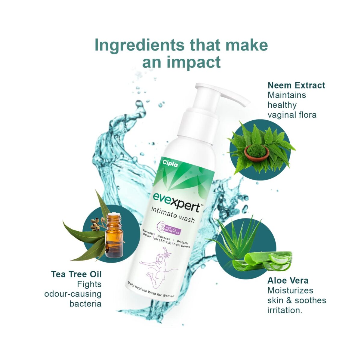 Cipla Evexpert Intimate Wash 100ml | Prevents Odour, Balances pH | Infused with natural ingredients Tea Tree Oil, Neem - Image 5