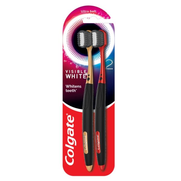 Colgate Visible White O2 Manual Toothbrush for adults- 2 Pcs, Helps prevent Bad Breath, Cavities, Enamel & Gum Problems