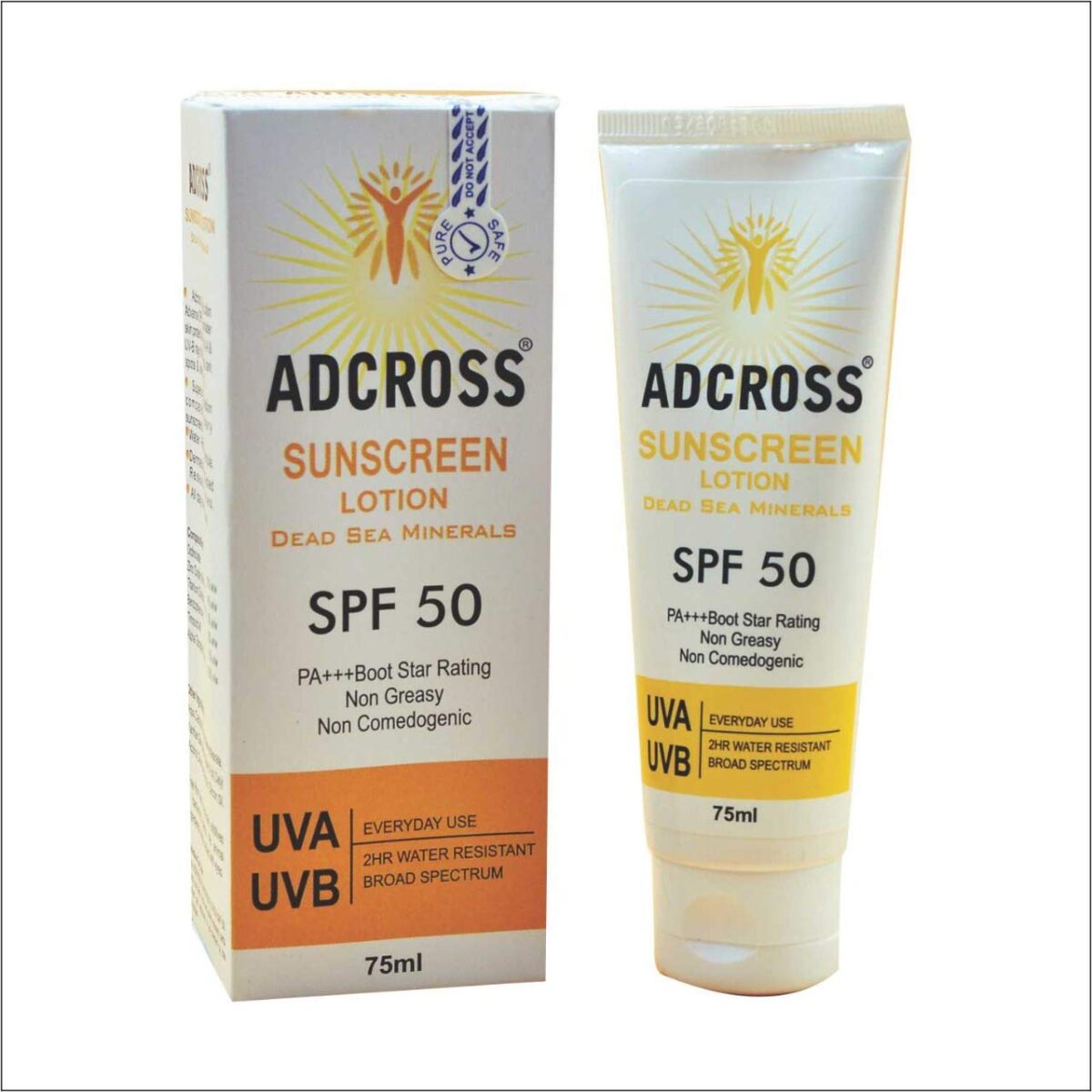 DS GOLD Adcross Sunscreen Lotion .1 Adcross SPF 50 Sunscreen Lotion PA+++ | Water Resistant & Non-Greasy 75ml for sun damage skin protection - Image 1