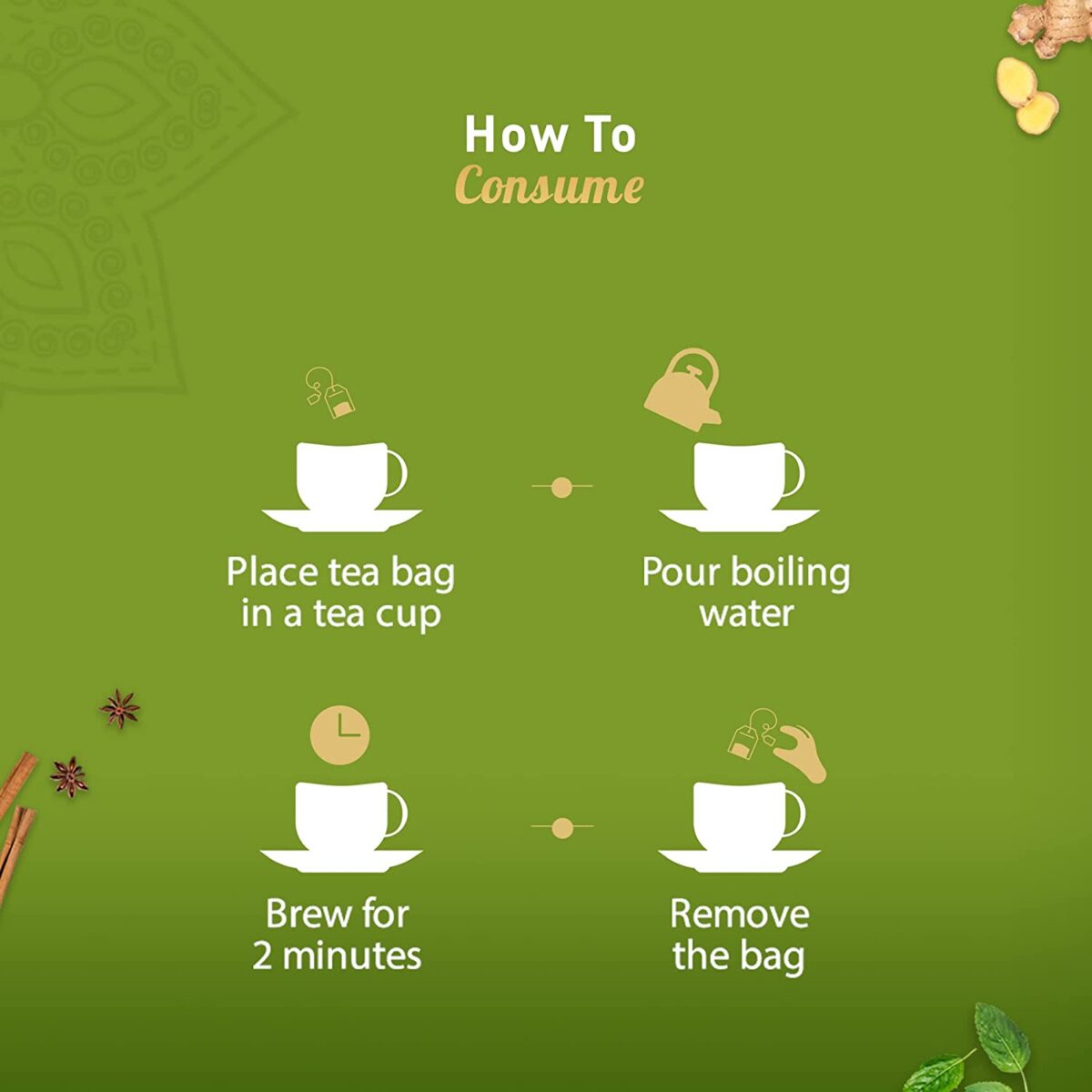 Dabur Vedic Green Tea, Detox Kahwa, 25 Teabags | 8 Real Ayurvedic Herbs and Rock Salt | Zingy, Spicy Taste | Improves Digestion - Image 6