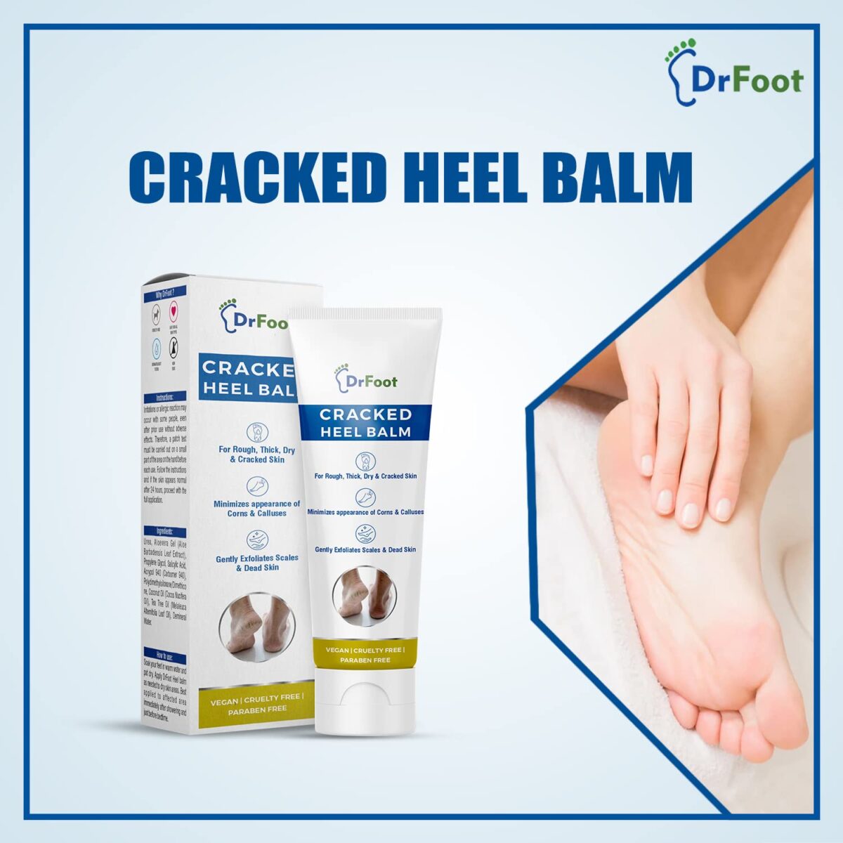 Dr Foot Cracked Heel Balm with Urea, Aloe Vera Gel & Tea Tree Oil for Rough, Thick, Dry, Cracked Skin | Cure and Moisturizes for Healthy Feet – 50gm - Image 2
