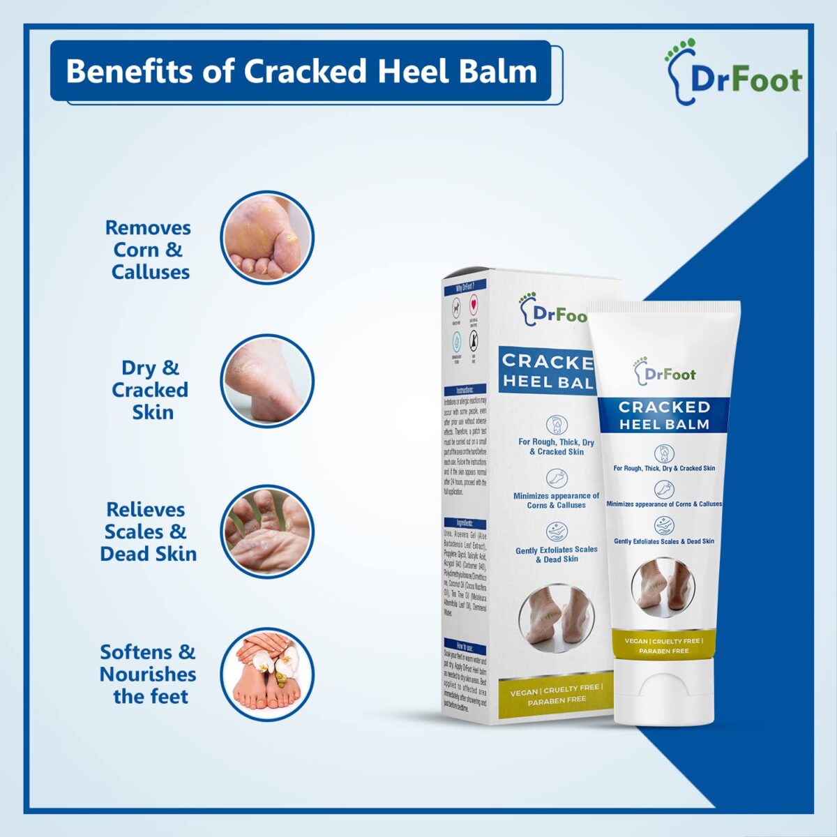 Dr Foot Cracked Heel Balm with Urea, Aloe Vera Gel & Tea Tree Oil for Rough, Thick, Dry, Cracked Skin | Cure and Moisturizes for Healthy Feet – 50gm - Image 3