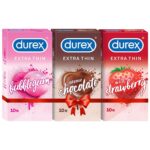 Durex Extra Thin Flavoured Condoms, 10s each (Bubblegum + Chocolate + Strawberry)