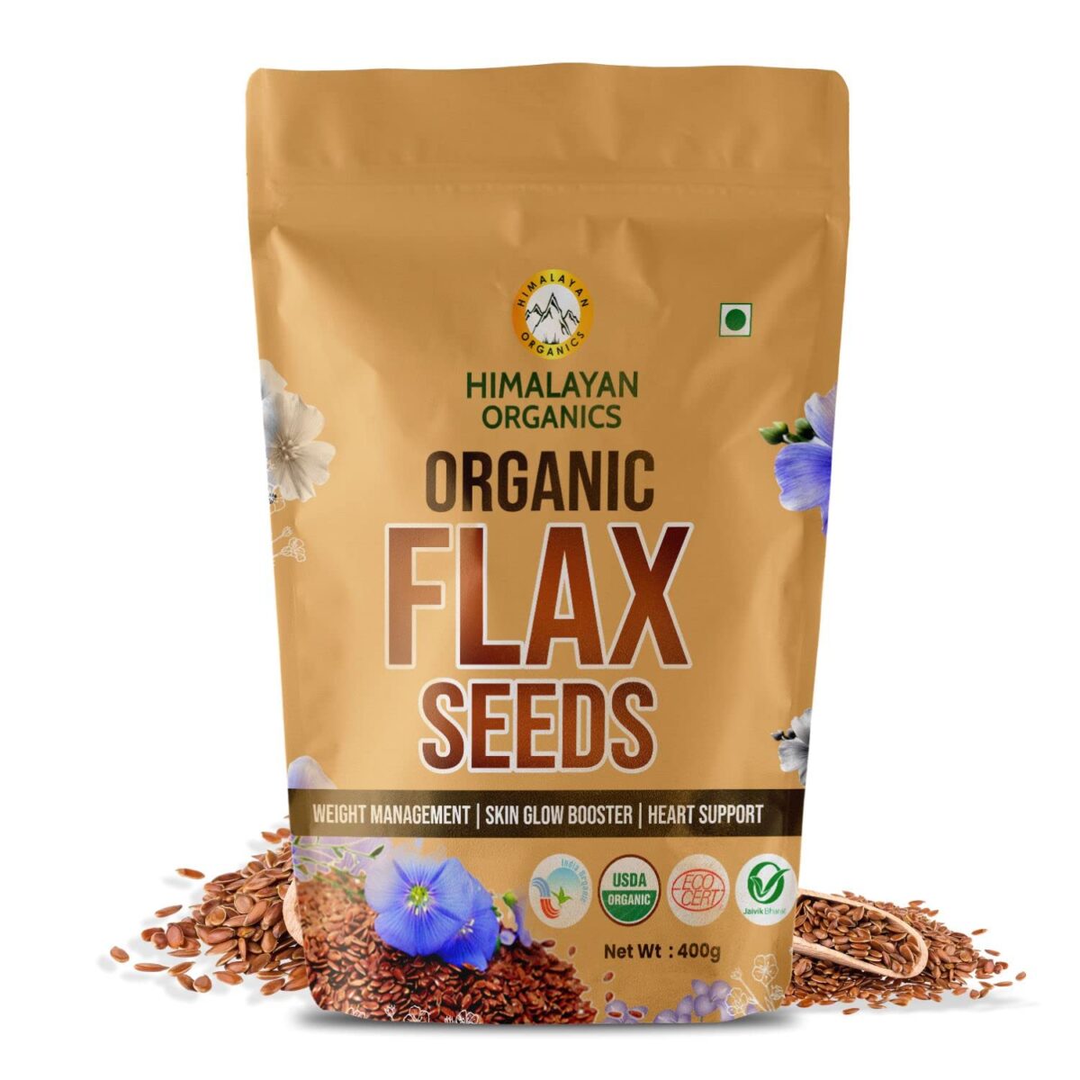 Himalayan Organics Certified Organic Flax Seeds - Enriched with Omega 3 & Zinc for Healthy Weight Management & Supports Heart Health - 400gm - Image 1