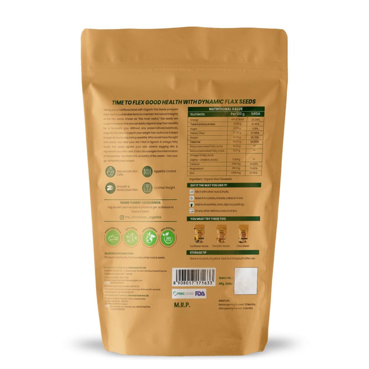 Himalayan Organics Certified Organic Flax Seeds - Enriched with Omega 3 & Zinc for Healthy Weight Management & Supports Heart Health - 400gm - Image 2