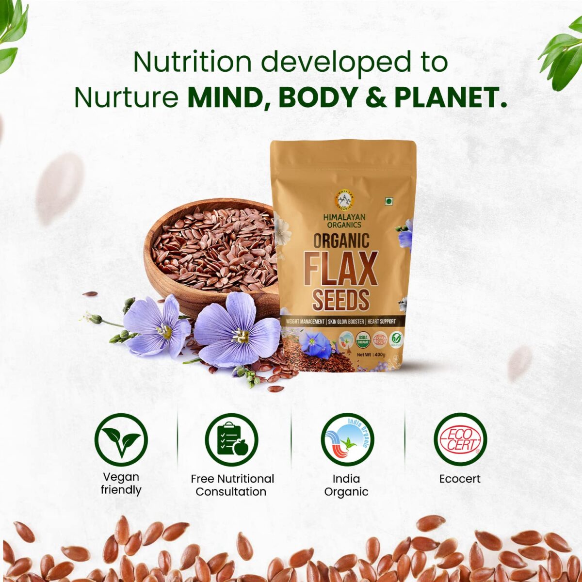 Himalayan Organics Certified Organic Flax Seeds - Enriched with Omega 3 & Zinc for Healthy Weight Management & Supports Heart Health - 400gm - Image 3