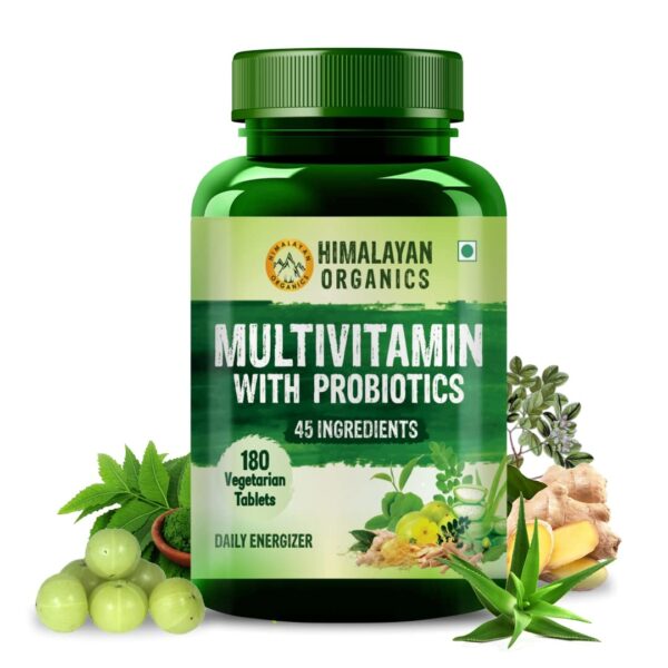 Himalayan Organics Multivitamin with Probiotics - 45 Ingredients for Men And Women with Vitamin C, D, E, B3, B12, Zinc, Giloy And Biotin (180 Tablets)