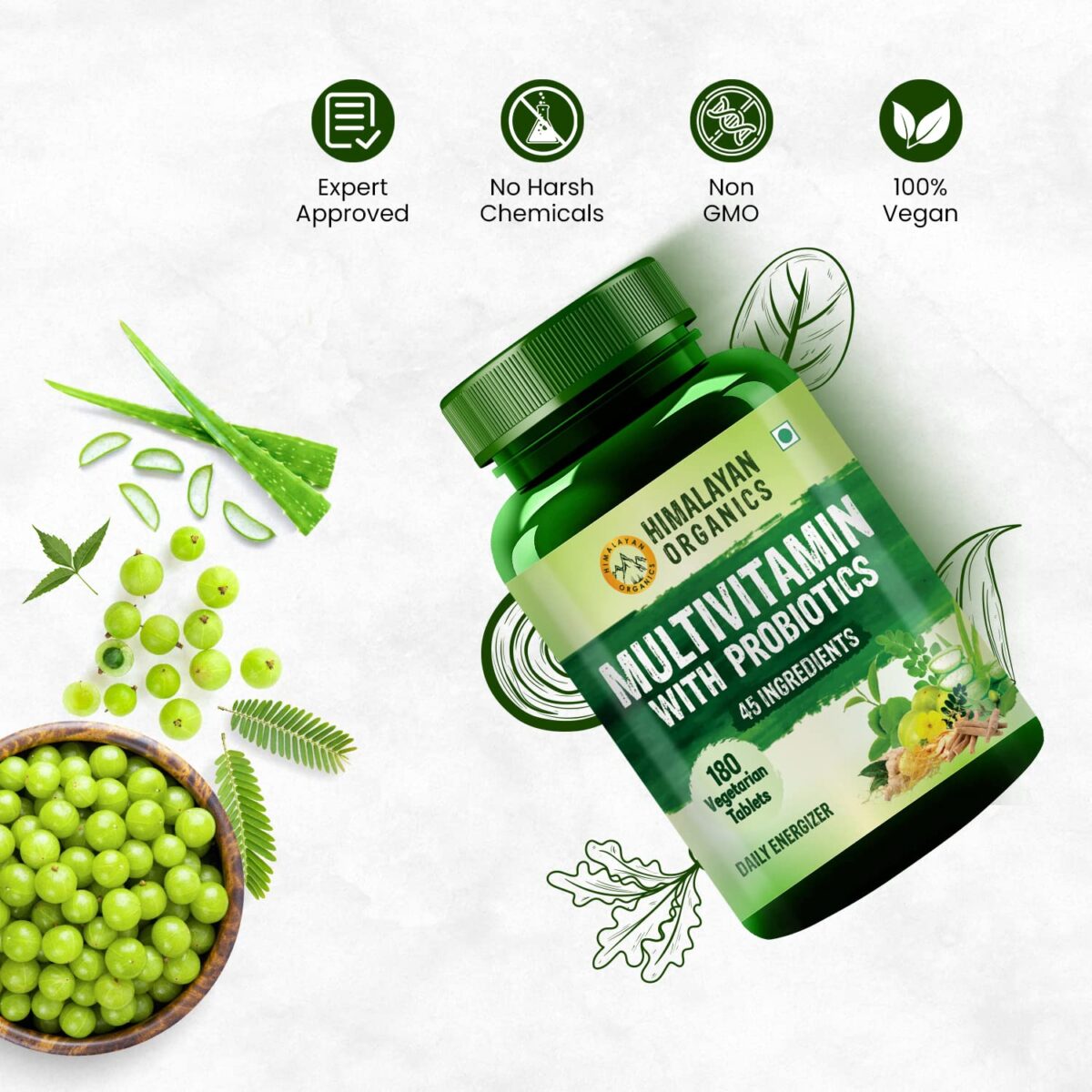 Himalayan Organics Multivitamin with Probiotics .6 Himalayan Organics Multivitamin with Probiotics - 45 Ingredients for Men And Women with Vitamin C, D, E, B3, B12, Zinc, Giloy And Biotin (180 Tablets) - Image 6