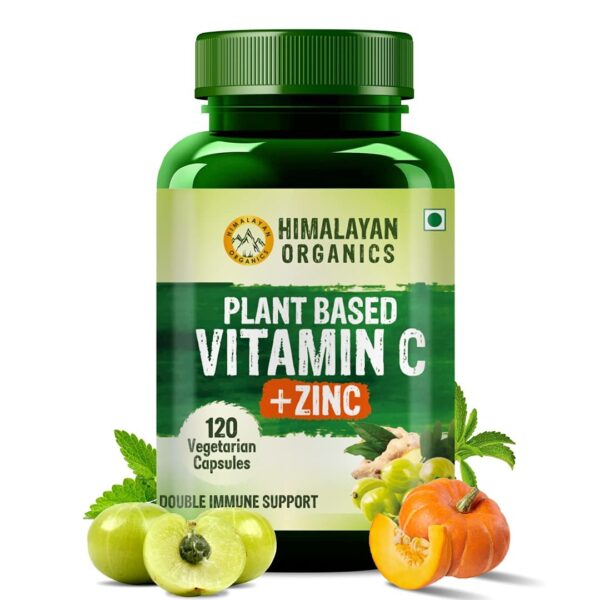 Himalayan Organics Plant Based Vitamin C with Zinc (120 Capsules) as Amla Extract - Glowing Skin & Immunity