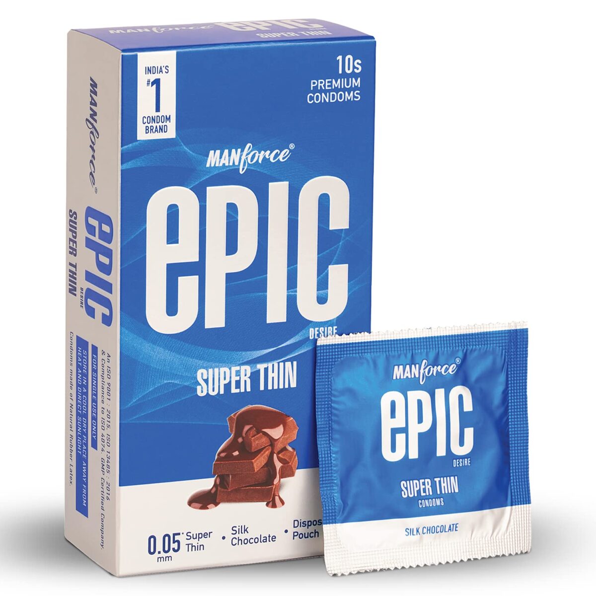 Manforce Epic Desire Super Thin Premium Condoms for Men, Silk Chocolate Flavour, Disposable Pouch (10 Counts) - Image 1