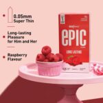 Manforce Epic Pleasure Long Lasting Premium Condoms for Men, Super Thin, Raspberry Flavour, Disposable Pouch (10 Counts) - Image 3