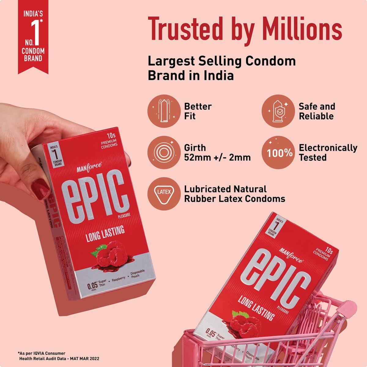 Manforce Epic Pleasure Long Lasting Premium Condoms for Men, Super Thin, Raspberry Flavour, Disposable Pouch (10 Counts) - Image 4