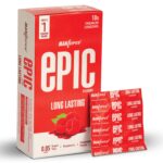 Manforce Epic Pleasure Long Lasting Premium Condoms for Men, Super Thin, Raspberry Flavour, Disposable Pouch (10 Counts)