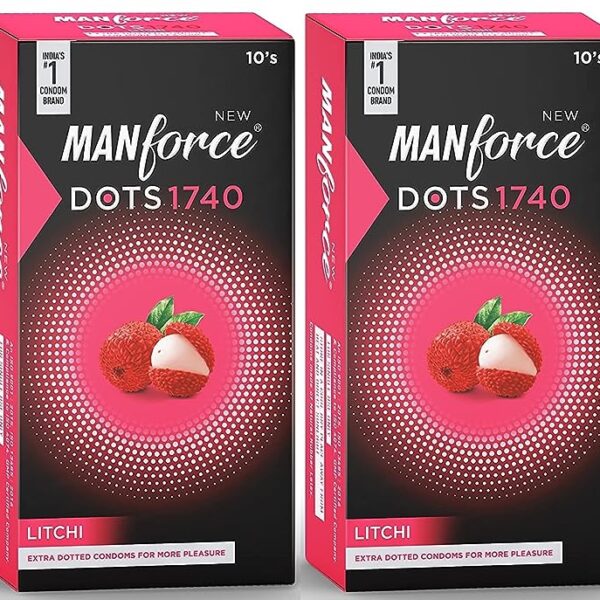 Manforce Extra Dotted Litchi Flavoured Condoms - 10 Pieces (Pack of 4)