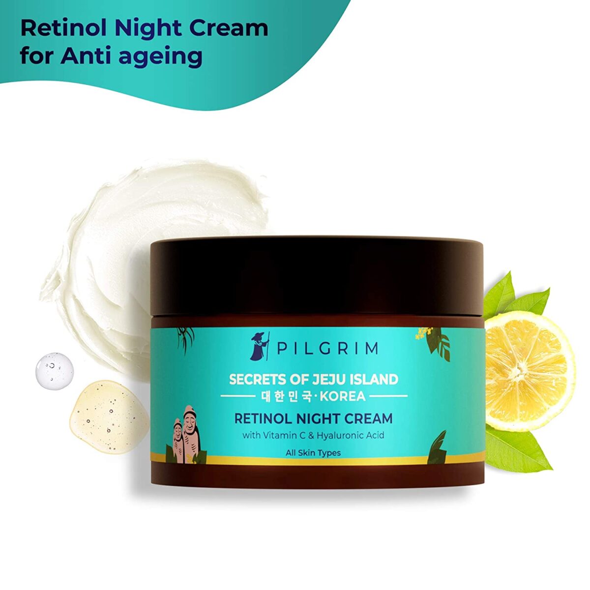 Pilgrim Korean Retinol Anti Aging Night Cream With Hyaluronic Acid & Vitamin C |Discover Young, Wrinkle-Free & Radiant Skin| Anti Aging Cream For Oily & Dry Skin| For Men & Women|Korean Skin Care|50Gm - Image 2