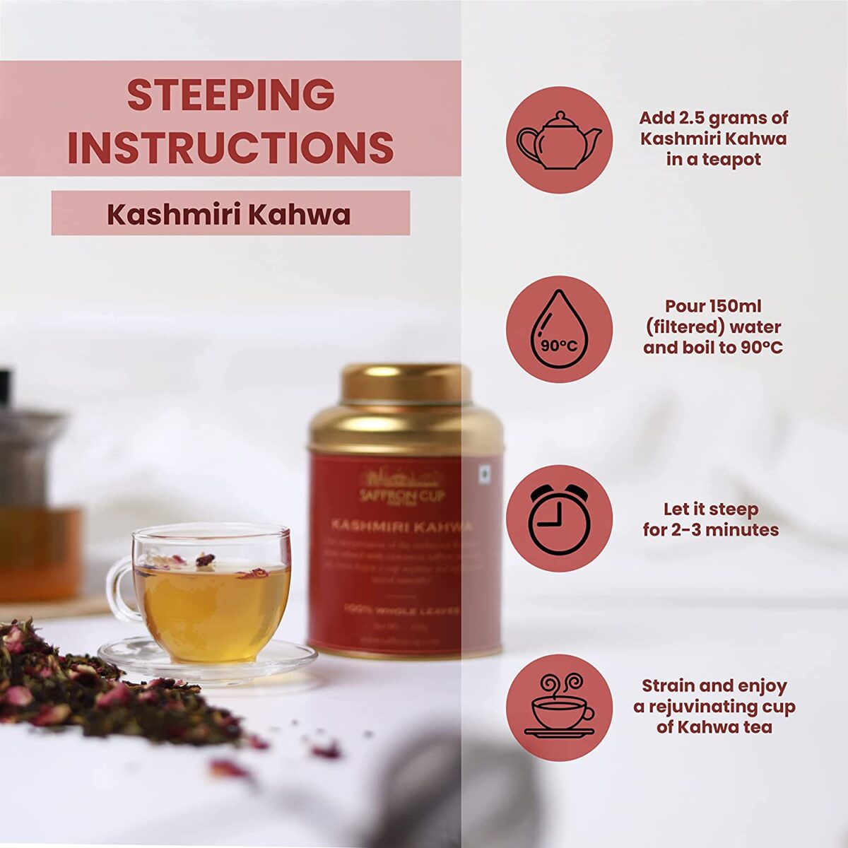 Saffron Cup | Kashmiri Kahwa | Green Tea 100 Gm ( 50 Cups) | Detox Weight Loss Tea, Stress Relief & Boost Metabolism |Blended With Almonds, Rose Petals, Cinnamon And Saffron Flavor - Image 3