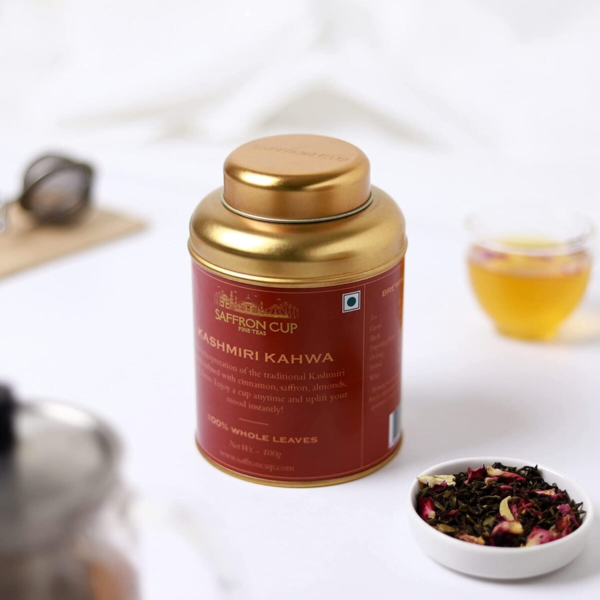 Saffron Cup | Kashmiri Kahwa | Green Tea 100 Gm ( 50 Cups) | Detox Weight Loss Tea, Stress Relief & Boost Metabolism |Blended With Almonds, Rose Petals, Cinnamon And Saffron Flavor - Image 5