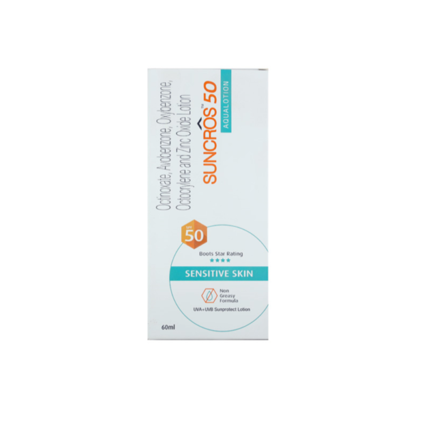Suncros 50 Aqua Sunscreen SPF 50 | For Sensitive Skin | Non-Greasy Lotion 60ml for Sensitive Skin , skin care