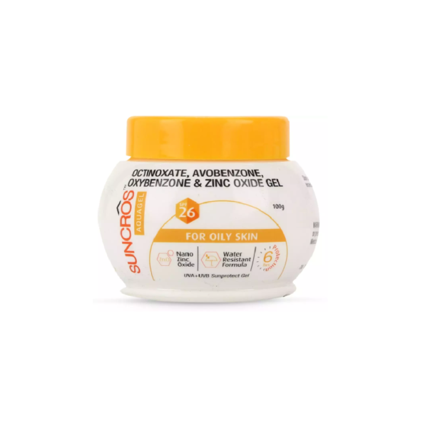 Suncros SPF 26 Aqua Sunscreen with Zinc Oxide | Water Resistant Gel 100gm for sun spots dark spots
