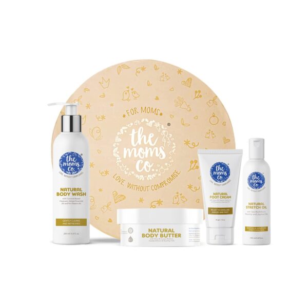 The Moms Co. All-Natural Complete Care Pregnancy Gift Box, 4-Piece Pregnancy Gift Set, Including Australian Certified Toxin-Free Body Butter & Belly Stretch Mark Oil