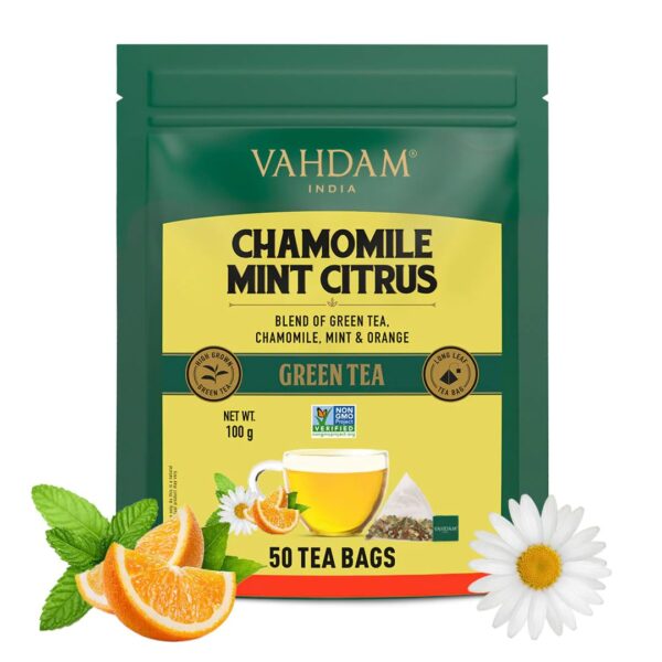 VAHDAM Organic Ginger Tea - 50 Units |Green Tea Bags for Weight Loss | USDA Certified | Refreshing Detox Tea with Ginger & Mint, 50 Pyramid Tea Bags