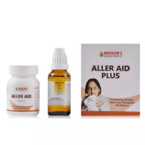 Bakson Homeopathic ALLER AID PLUS Combo Pack [ALLER AID 75tabs + B22 Drops) for Neurology headaches
