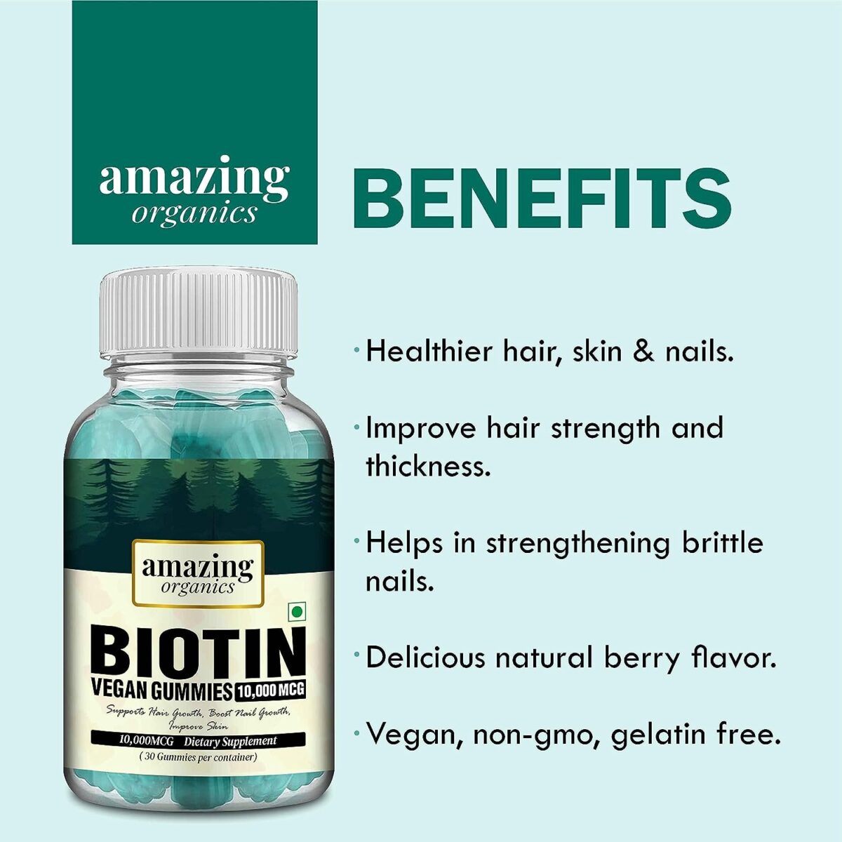 Biotin Gummies - For Hair, Skin & Nail Support - Vegetarian Gummies - Men & Women - Image 2