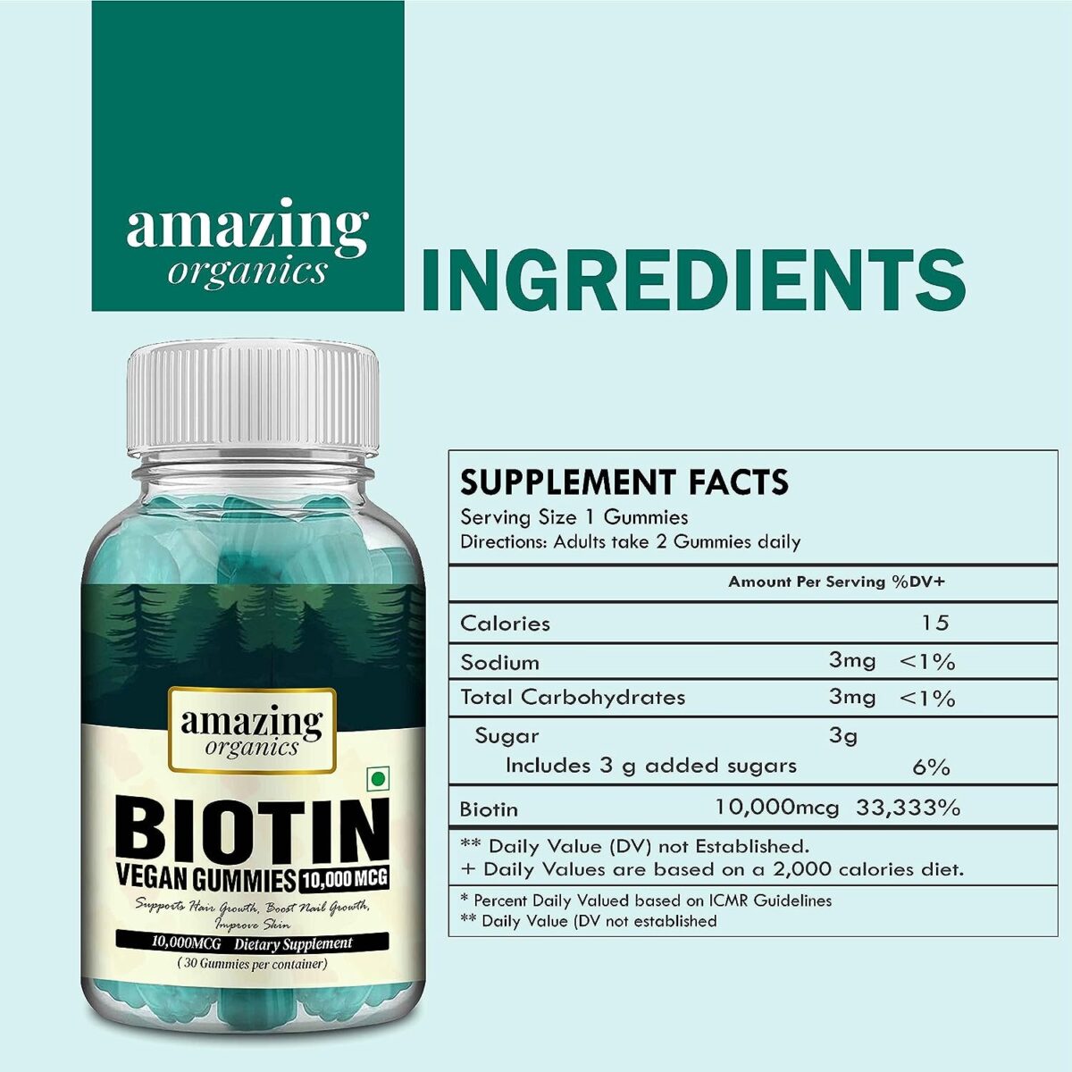 Biotin Gummies - For Hair, Skin & Nail Support - Vegetarian Gummies - Men & Women - Image 3